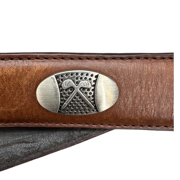 Vintage Brown Leather Silver Golf Club Embellished 1" Wide Belt Men 40" - Picture 3 of 7